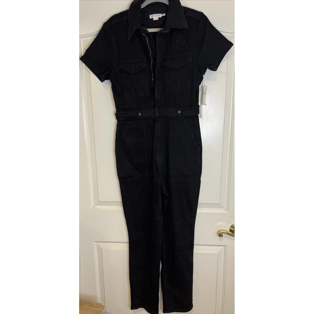 Good American Fit For Success Jumpsuit Black Denim Short Sleeve Romper New - Picture 6 of 12